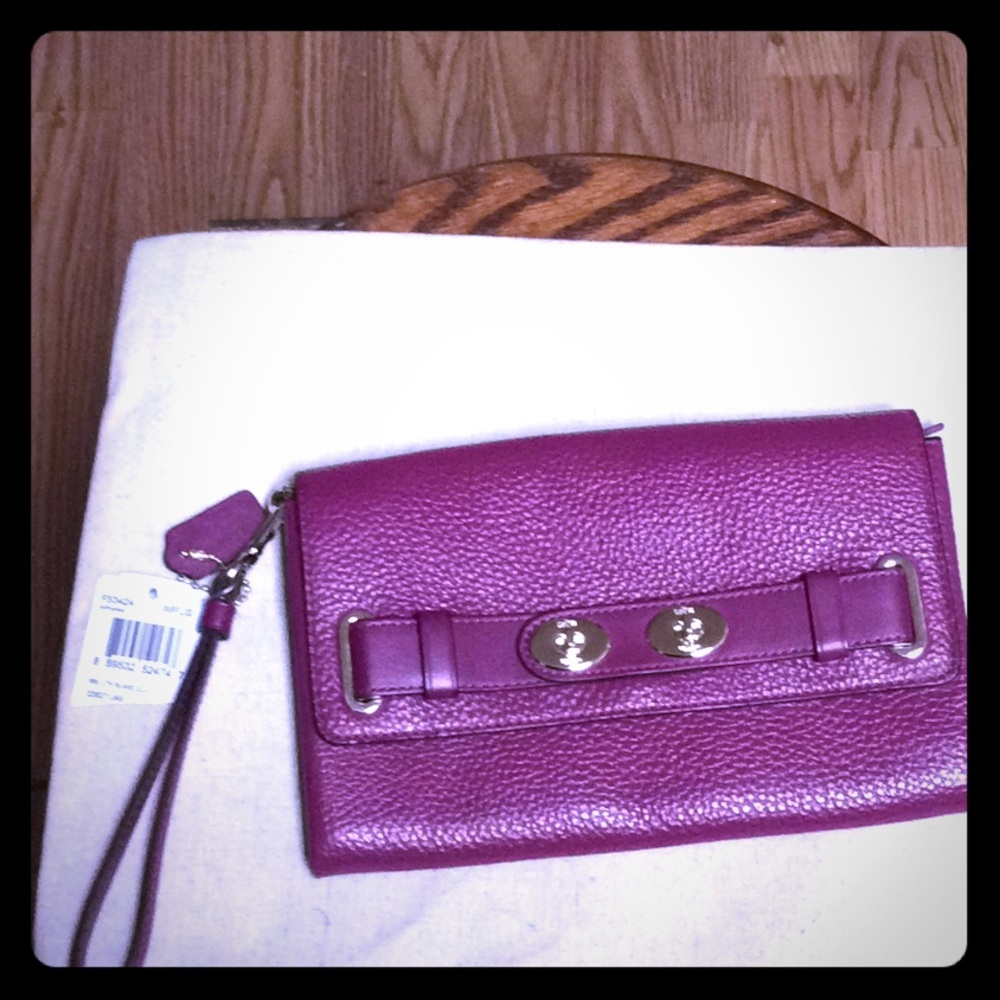 NWT Coach Purple Leather Clutch